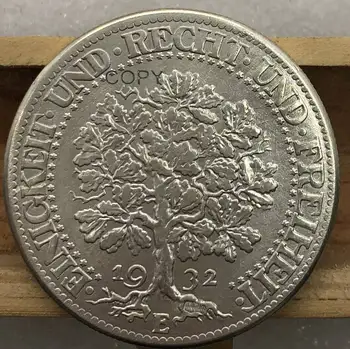 Almanya 1932 E 5 Reichsmark DEUTSCHES REİCH Pirinç Gümüş Kaplama Kopya Para Sazlık Kenarlı