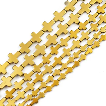 Altın rengi Doğal hematit Taş Çapraz İsa Şekli Spacer 4/6 / 8MM dağınık boncuklar DIY Takı Yapımı İçin Bilezik Aksesuarları
