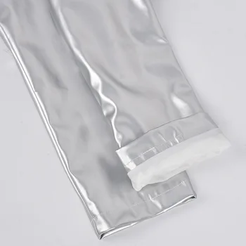 ANJAMANOR Gümüş PU deri ceketler Kadınlar için 2022 Sonbahar Mont Streetwear Moda Zip Up Kırpılmış Ceket Dış Giyim D82-DH31