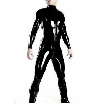 Artı S-4XL Güçlü Erkekler Siyah Deri Bodysuit Üst PU Seksi Kostüm Zentai Catsuit Eşcinsel Erkek Leotard Açık Crotch Fermuar Tulum