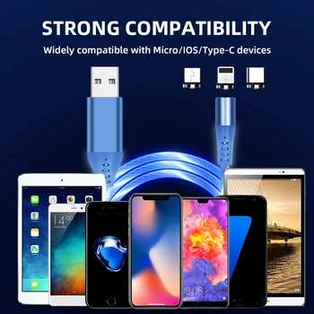 AUFU Manyetik Kablo mikro USB Tip C Manyetik Akış Aydınlık LED şarj kablosu iphone şarj cihazı Samsung Huawei Xiaomi POCO