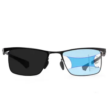 Açık Fotokromik Multifokal okuma gözlüğü Erkekler İlerici Anti-Mavi Işın Hipermetrop GlassesTitanium Alaşım Tam Çerçeve 1.0-4.0