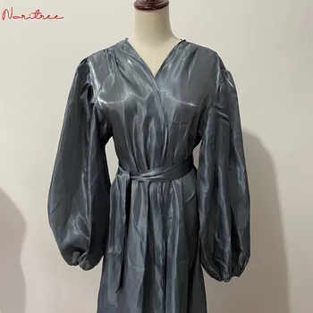 Bayram Djellaba Abaya Dubai Parlak Elastik Puf Kollu Müslüman Elbise Abaya Dubai Türkiye Müslüman Elbise İslam Abayas Kemer İle WY56w