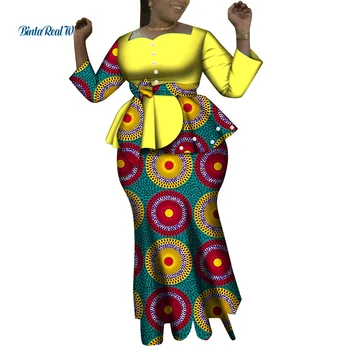 Bazin Riche Afrika kadın kıyafetleri Üstleri ve Maxi Etek Setleri Kadınlar için Dashiki 2 Parça Etek setleri Parti Düğün Giyim WY6635