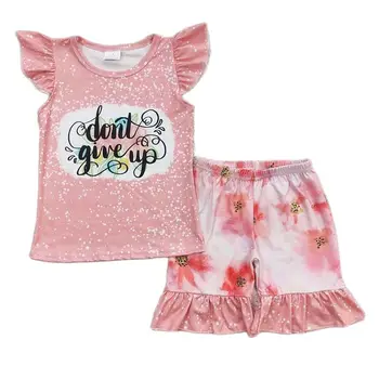 Bebek Kız Pes etmeyin Kıyafet Çocuk Yaz Kısa Kollu Üst Toptan Toddler Fırfır Çiçek Şort Çocuklar Çiçek Seti