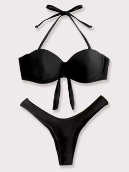 Bikini Mayo Kadınlar Mayo 2023 Yeni Katı Push Up Bikini Set Brezilyalı Plaj Kadın Tanga Mayo Yaz mayo