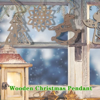 Bitmemiş Ahşap Yılbaşı Ağacı Süsleri Bitmemiş Boş Kesikler Dekor 6 adet Noel Ahşap Dekor Kar Tanesi At Pentagram