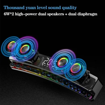 Bluetooth Uyumlu Kablosuz Oyun Hoparlör Soundbar 3D Stereo Subwoofer AUX FM Ev Saati Kapalı Ses Çubuğu Bilgisayar Hoparlör