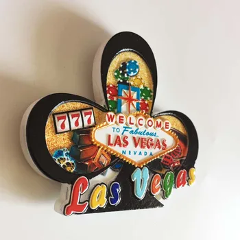 Buzdolabı hatıra mıknatısı Las Vegas Casino Oyun Kartları Ülke Seyahat Şehir Turizm ABD Yaratıcı Reçine buzdolabı mıknatısı Etiket