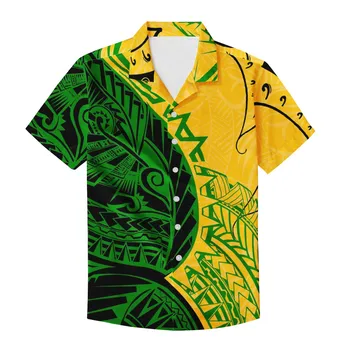 Büyük boy Artı Boyutu Plaj Gömlek erkek Polinezya Hawaii Tatil Gevşek Casual Düğme Aşağı Kısa Kollu Gömlek