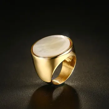 Büyük Yuvarlak Kabuk Yüzük Kadınlar İçin Altın renk Paslanmaz Çelik Düğün Nişan Yüzüğü kadın mücevheratı Hediye R595G