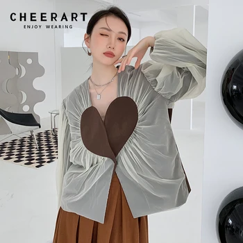 CHEERART Kalp Kahverengi Patchwork Örgü Moda Ceketler Lüks Tasarımcı Giyim Kadın Ceket Kış sonbahar ceket 2021 Giyim