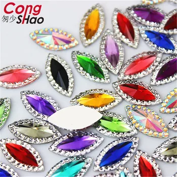 Cong Shao 200 Adet 7 * 15mm Renkli At göz flatback Reçine Rhinestone trim taşlar ve kristaller kostüm Düğmesi Aksesuarları CS537