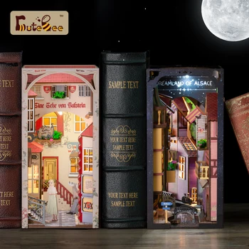 Cutebee DIY Kitap Nook Antik Şehir Evi Ahşap Minyatür Dollhouse Bookend Kitaplık Modeli Oyuncak doğum günü hediyesi