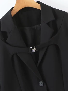 DEAT Moda kadın Blazer Yeni Deconstructed İki tonlu Metal Kilit Çentikli Yaka Takım Elbise Ceketleri Kadın Sonbahar 2023 Gelgit 17A2813