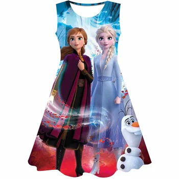 Disney Dondurulmuş 2 Elbise Kostümleri Kızlar Prenses Elsa Elbise Balo Doğum Günü Çocuklar Kar Kraliçesi Cosplay Karnaval Giyim 1-10 yıl