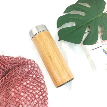 Doğal Bambu Bardak 450ml Paslanmaz Çelik Astar termos şişe Vakum Şişeler Yalıtımlı Şişeler Bambu Bardak Çay