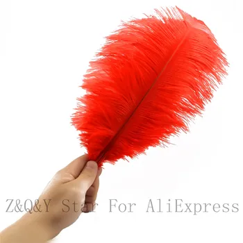 Doğal güzel 35-40 CM (14-16 inç) devekuşu saç 10-100 boyalı kırmızı DIY zanaat takı giyim dekoratif tüyler