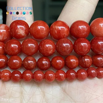 Doğal Kırmızı Mercan Jades Taş Gevşek Yuvarlak Boncuk Takı Yapımı için 6-12mm halka boncuk Dıy Kadın Bilezik Aksesuarları 15