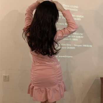 Elbiseler Kadın Minimalist Saf Tasarım İnce Seksi Mini Vestidos Kore Tarzı Kıvrımlar Rahat Mizaç Sıcak Kızlar Tatlı Retro Moda