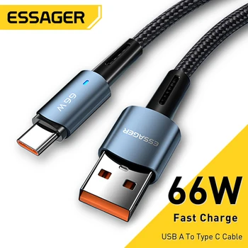 Essager 66W USB Kablosu Tip C Hızlı Şarj 6A USB C Şarj Kablosu Veri Kablosu xiaomi Huawei İçin P30 P40 Pro Samsung S21 ultra S20