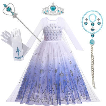 Frozen1 & 2 Elsa Kar Kraliçesi Cosplay Kostüm Taç Giyme Prenses Elbise Çocuk Cadılar Bayramı Doğum Günü Partisi Vestidos Kız Balo Kıyafetleri