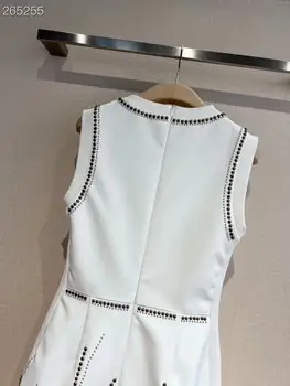 Fyıon kadın İlkbahar yaz elbisesi 2022 Pist Moda Kolsuz Perçin Patchwork Pilili Mini Elbise Parti