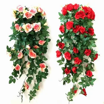 FZYPJ yapay çiçek Rattan Sahte Bitki Asma Dekorasyon Duvar Asılı Güller Ev Dekor Aksesuarları Düğün Dekoratif Çelenk