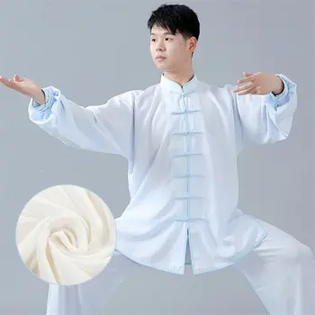 Geleneksel Çin Tarzı Oryantal Wushu Performans Kostümleri Keten Pamuk Kung Fu Kanat Chun Takım Elbise