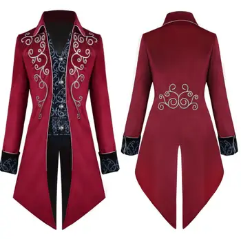 Gotik Steampunk Vintage Ortaçağ Vampir Şeytan Kırmızı Ceket Siper Cosplay Kostüm Victoria Mahkemesi Soylular Tailcoat Palto