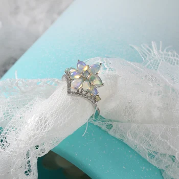 GZ ZONGFA Hakiki 925 Ayar Gümüş Yüzük Kadınlar için Doğal Opal Taş Özel Çiçek Nişan Yüzüğü Moda Güzel Takı
