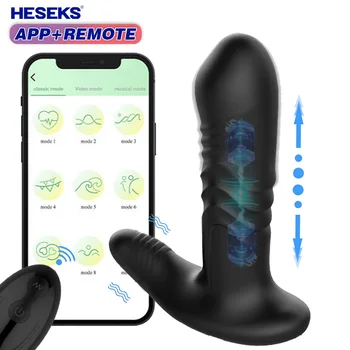 HESEKS APP Kontrol Vibratör Teleskopik Titreşimli Yapay Penis Klitoral G Spot Anal Butt Plug titreşimlı masaj aleti Seks Oyuncakları Erkekler Kadınlar için