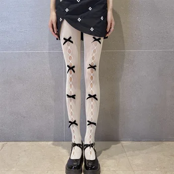 INS Japon Tatlı Kız Ekose Kadife El Yapımı Yay içi boş delik örgü çorap Beyaz Külotlu Çorap