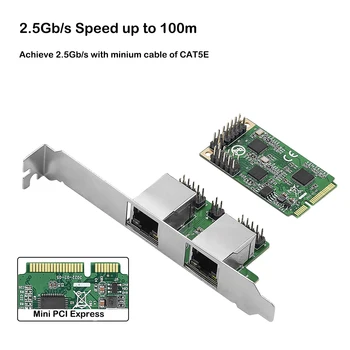 IOCREST 2.5 G Mini PCIe RJ45 Ağ Kartı çift bağlantı noktaları 2500Mbps Mini PCI Express NIC Lan Kartı Realtek 8125B Yonga Seti