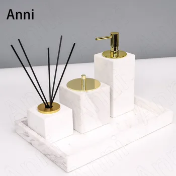 Iskandinav Modern Doğal Mermer Tepsiler Dekoratif Yaratıcı altın tutamak Dikdörtgen Banyo Tuvalet Depolama Tepsisi Ev Dekorasyon