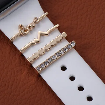 Için apple saat bandı Metal Takılar Dekoratif pırlanta yüzük Süs akıllı saat Silikon Kayış Aksesuarları iwatch Bilezik