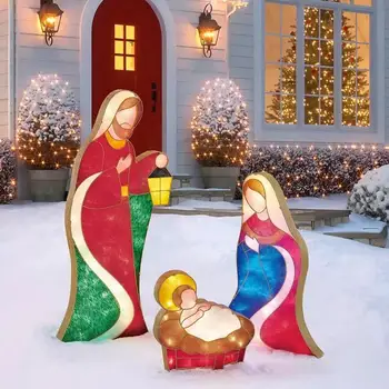 Işıklı Açık Doğuş Sahnesi Işıklı Açık Doğuş Sahnesi Noel Kutsal Aile Açık bahçe dekorasyonu Mesih'in doğuşu