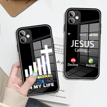 İsa Hıristiyan İnanç Çapraz Hayran Cam Telefon Kılıfı İÇİN iPhone 13 11 12 Pro X 8 14 Pro MAX XR XS MAX SE 2020 Telefon Kapakları