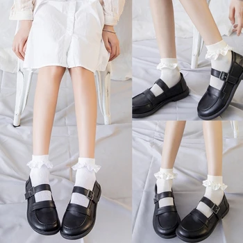 Japon Kadın Kızlar Yaz Pamuk Ayak Bileği Çorap Tatlı Fırfırlı Patchwork Harajuku Prenses Pamuk Kısa