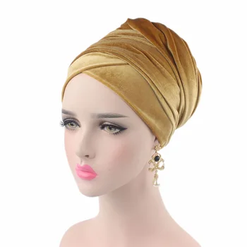 Kadın Müslüman başörtüsü Şapka Düz Renk Kadife Başörtüsü Türban Kapaklar Uzun Kuyruk Afrika Sarar Kap İslam Eşarp Altında Kaput