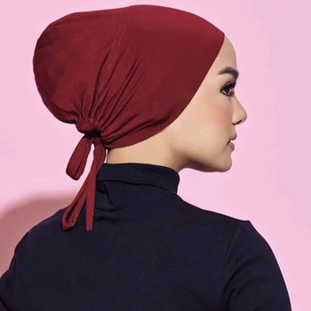 Kadın Müslüman İç Başörtüsü Kap Modal Dantel golf sopası kılıfı Streç Rahat Bere Türban Şapka Ayarlanabilir İslam Kadın Headwrap