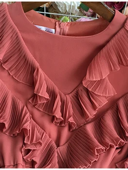 Kadın Sonbahar Kış Elbise Mizaç Kat Düz Renk Yuvarlak Boyun Tatlı A-line Preslenmiş Dantel Uzun Kollu Elbise D2301