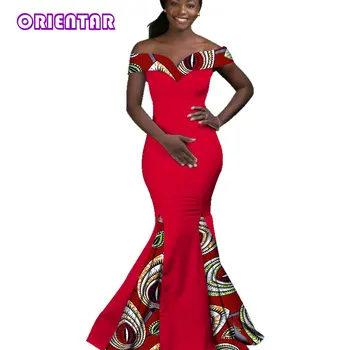 Kadınlar için afrika Elbiseler Parti Akşam Elbise Afrika Balmumu Baskı Uzun Maxi Elbise Moda Slash Boyun Ankara Elbiseler 6XL WY2860