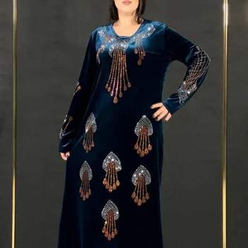 Kış Kadife Kaftan Marocain Abiye Fow Kadınlar 2022 Afrika Dashiki Elmas Elbise Kaftan Abayas Boubou Elbise