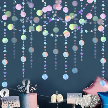 Lazer Gümüş Yıldız Yuvarlak Kağıt düğün çelengi Çocuklar 1st Doğum Günü Partisi Dekorasyon Mermaid Parti Bebek Duş afiş asılı