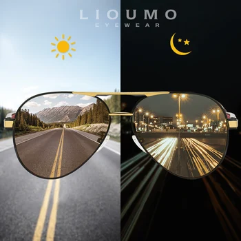 LIOUMO En Kaliteli Havacılık Erkek Güneş Gözlüğü Polarize Sürüş Fotokromik Gündüz Gece Görüş Gözlüğü Kadın oculos de sol masculino