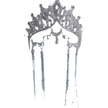 Lolita Melek Madonna Halo Headdress Tiara Gümüş Diyafram Taç Boncuk Zincir Saç Çember El Yapımı Saç Süsleri