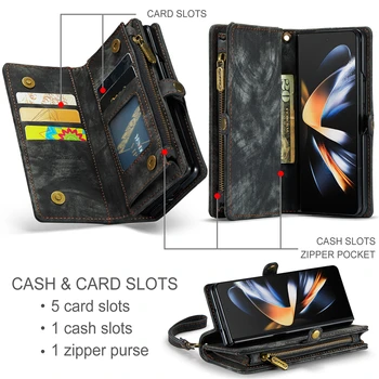 Lüks deri cüzdan Kart Yuvası Tam koruma kapağı Samsung Galaxy Z Kat 4 5G Durumda Darbeye Dayanıklı telefon kılıfı Coque Fundas