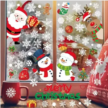 Merry Christmas Duvar Sticker pencere camı Noel Süslemeleri Ev için Oturma oda duvar dekoru Yeni Yıl 2023 Çocuk Çıkartmalar