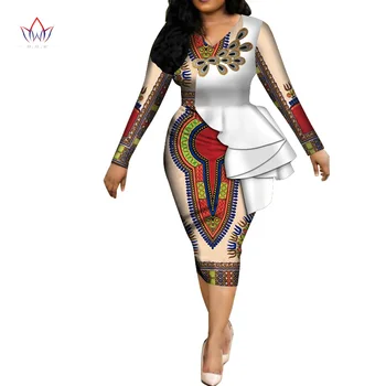 Moda 2019 bahar Afrika Elbiseler kadınlar için vestidos Baskı Kumaş Zarif Afrika Giyim Ruffles afrika kıyafeti BRW WY3582